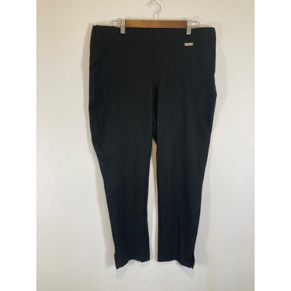 Chic Rafaella Womens 1X Black Comfort Ponte Knit Pull On Side Slit Slim Pants
